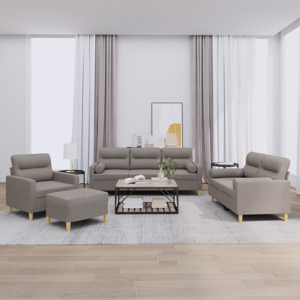 vidaXL 4-tlg. Sofagarnitur mit Kissen Taupe Stoff