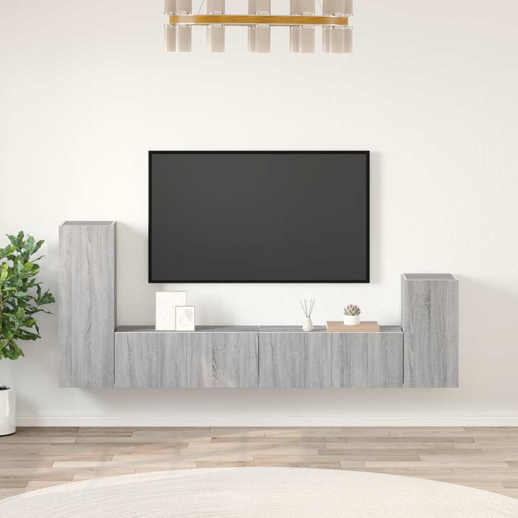 vidaXL 4-tlg. TV-Schrank-Set Grau Sonoma Holzwerkstoff