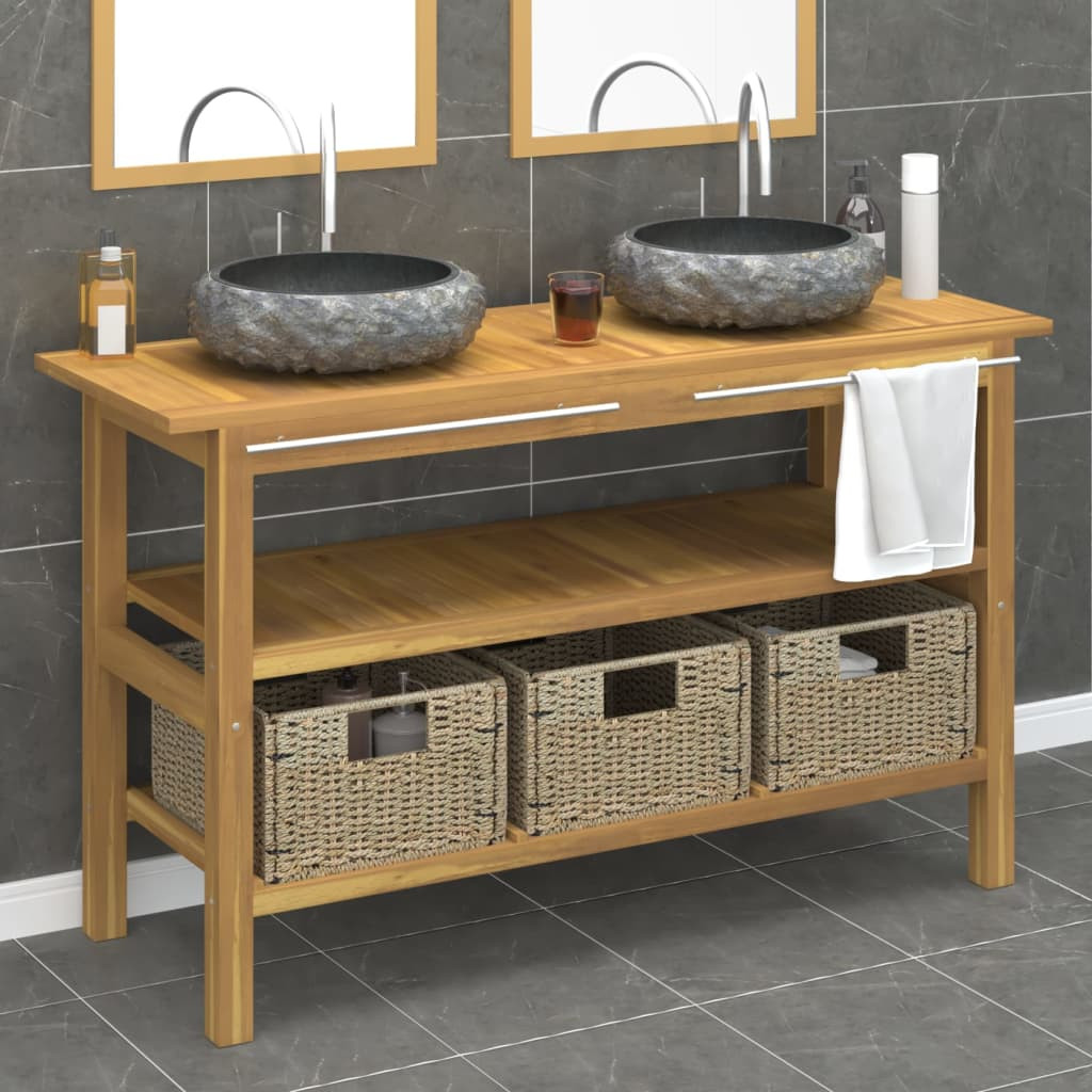 vidaXL Waschtisch mit Schwarzen Marmorbecken Massivholz Teak