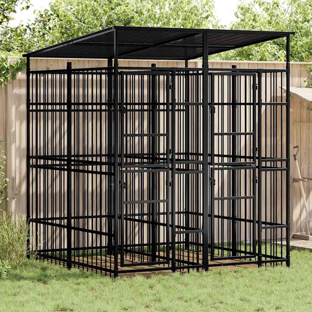 vidaXL Outdoor-Hundezwinger mit Dach Stahl 3,69 m²