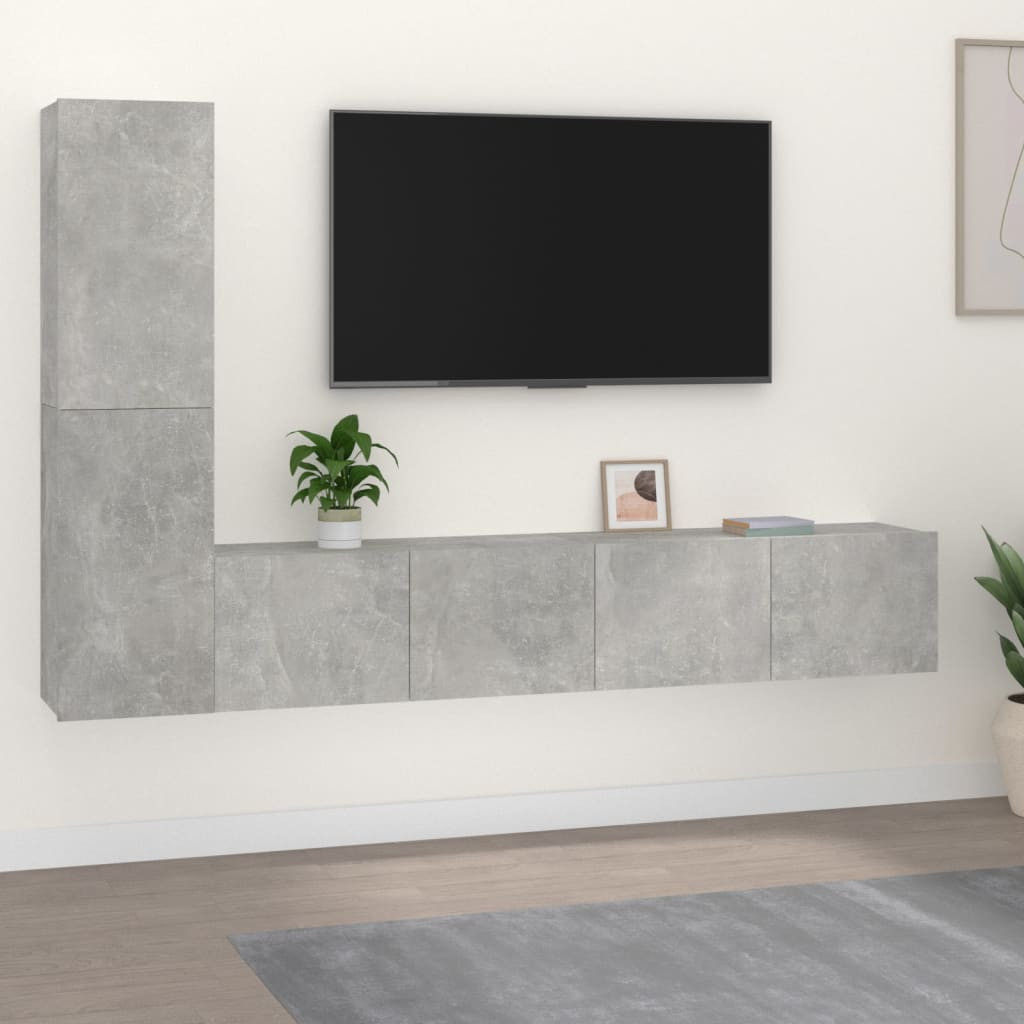 vidaXL 4-tlg. TV-Schrank-Set Betongrau Holzwerkstoff
