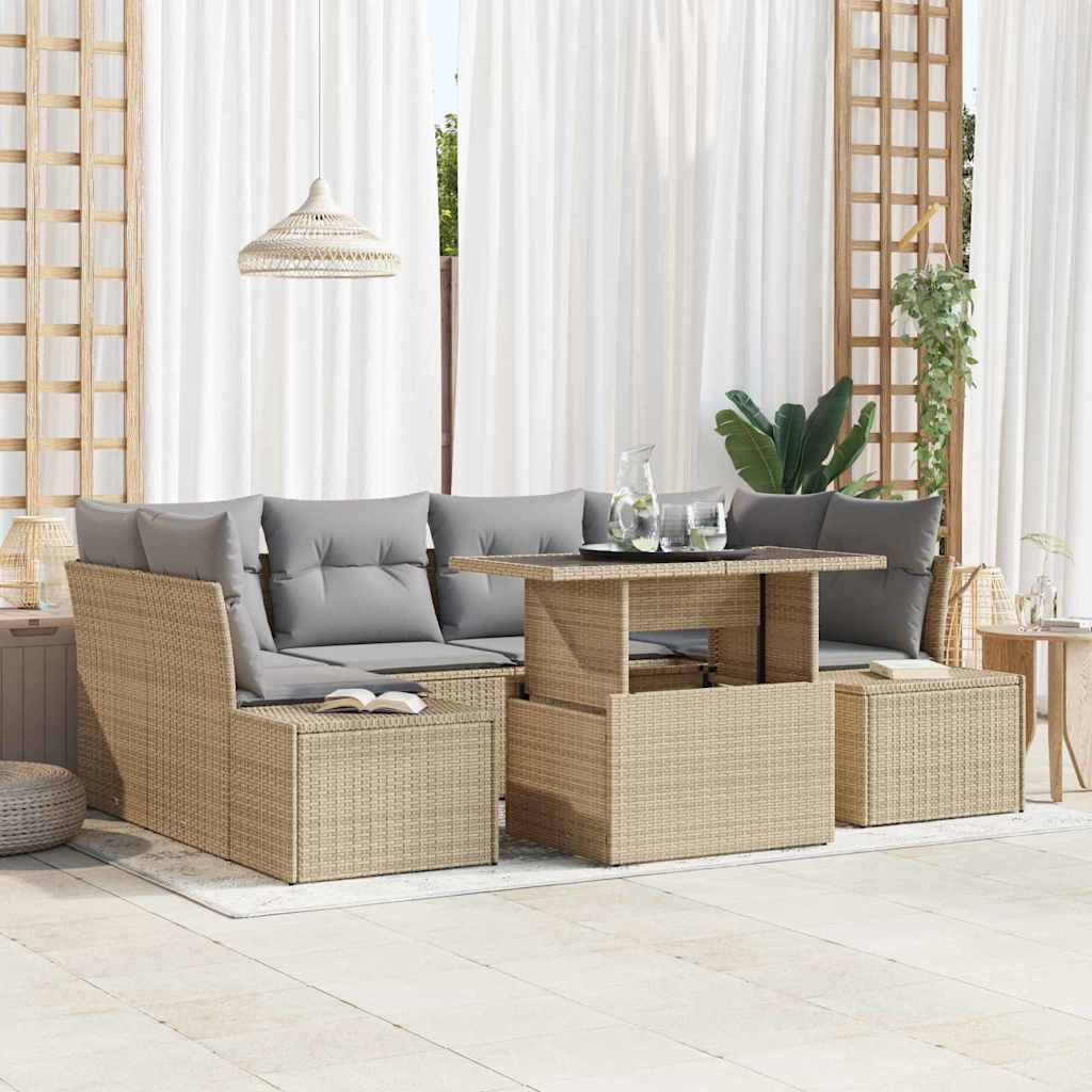 vidaXL Garten-Sofa-Set mit Kissen 7 pcs Beige und Hellgrau
