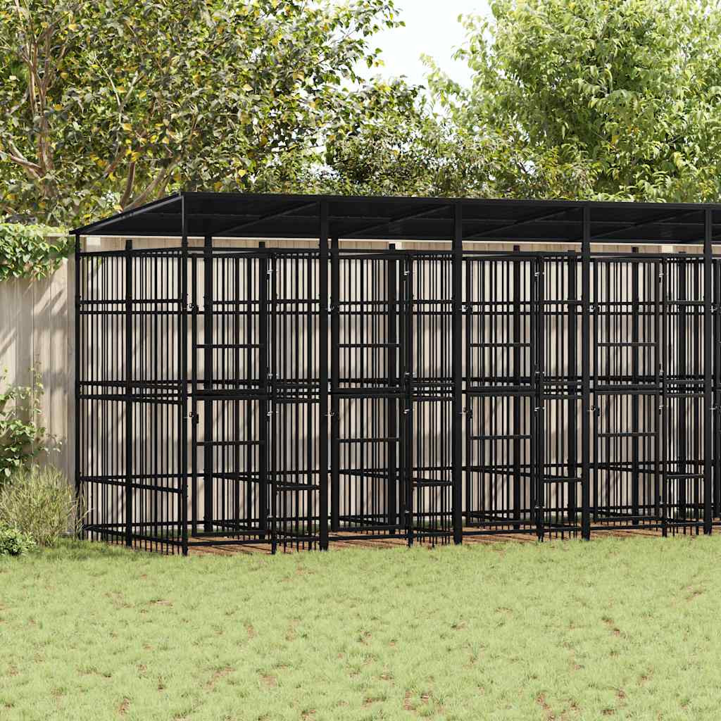 vidaXL Outdoor-Hundezwinger mit Dach Stahl 14,75 m²