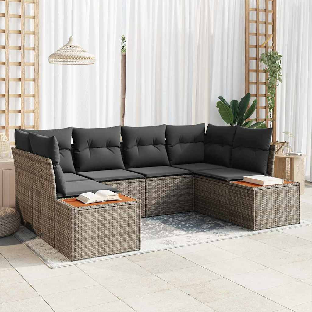 vidaXL Gartensofa-set mit Kissen mit Speicher 6 pcs Grau Polyrattan
