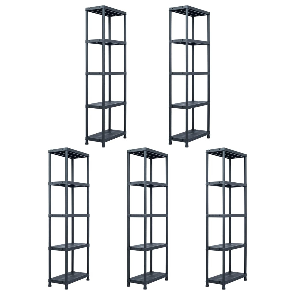 vidaXL Lagerregale 5 Stk. Schwarz 125 kg 60 x 30 x 180 cm Kunststoff