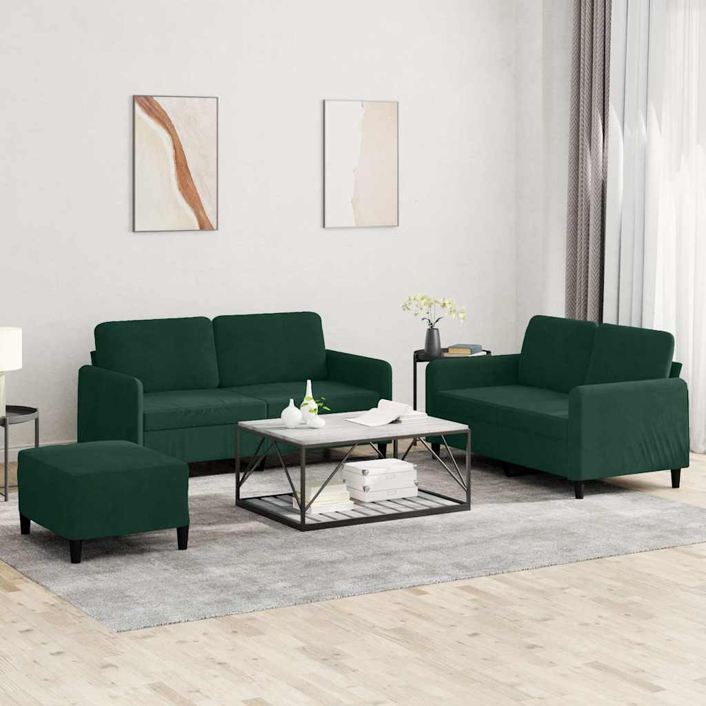 vidaXL 3-tlg. Sofagarnitur Dunkelgrün Samt