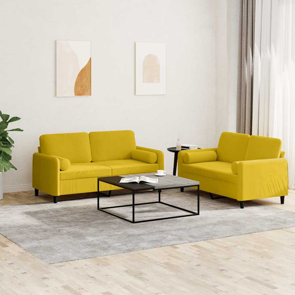 vidaXL 2-tlg. Sofagarnitur mit Kissen Gelb Samt