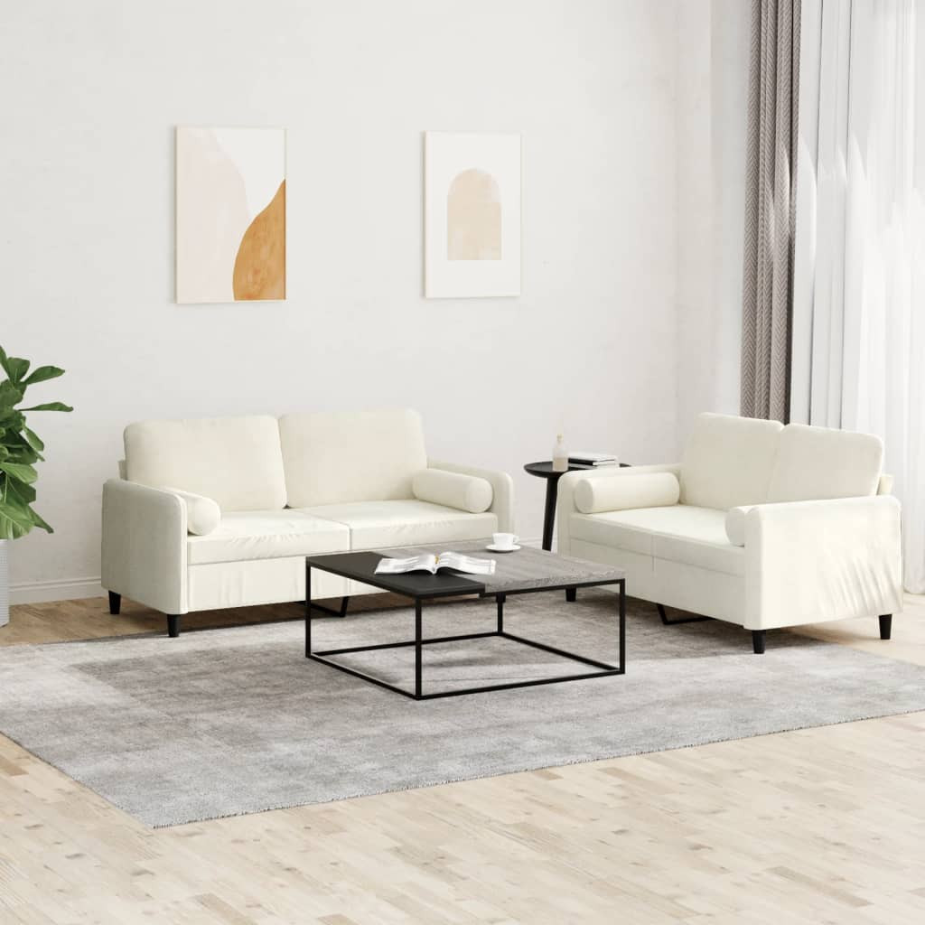vidaXL 2-tlg. Sofagarnitur mit Kissen Creme Samt