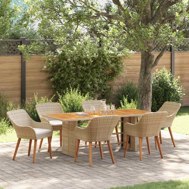 vidaXL Garten Essgruppe mit Kissen 7 pcs Beige Poly-Rattan