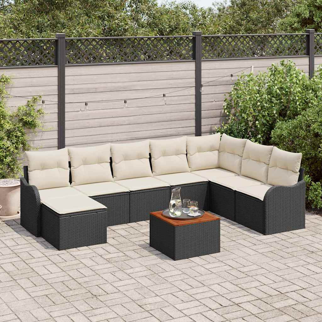 vidaXL Gartensofa-set mit Speicher 9 pcs Schwarz und Creme Poly-Rattan
