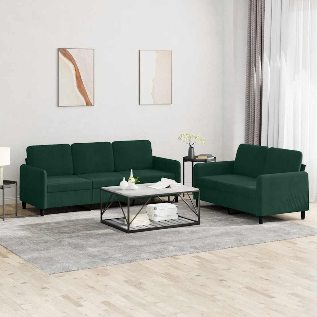 vidaXL 2-tlg. Sofagarnitur Dunkelgrün Samt