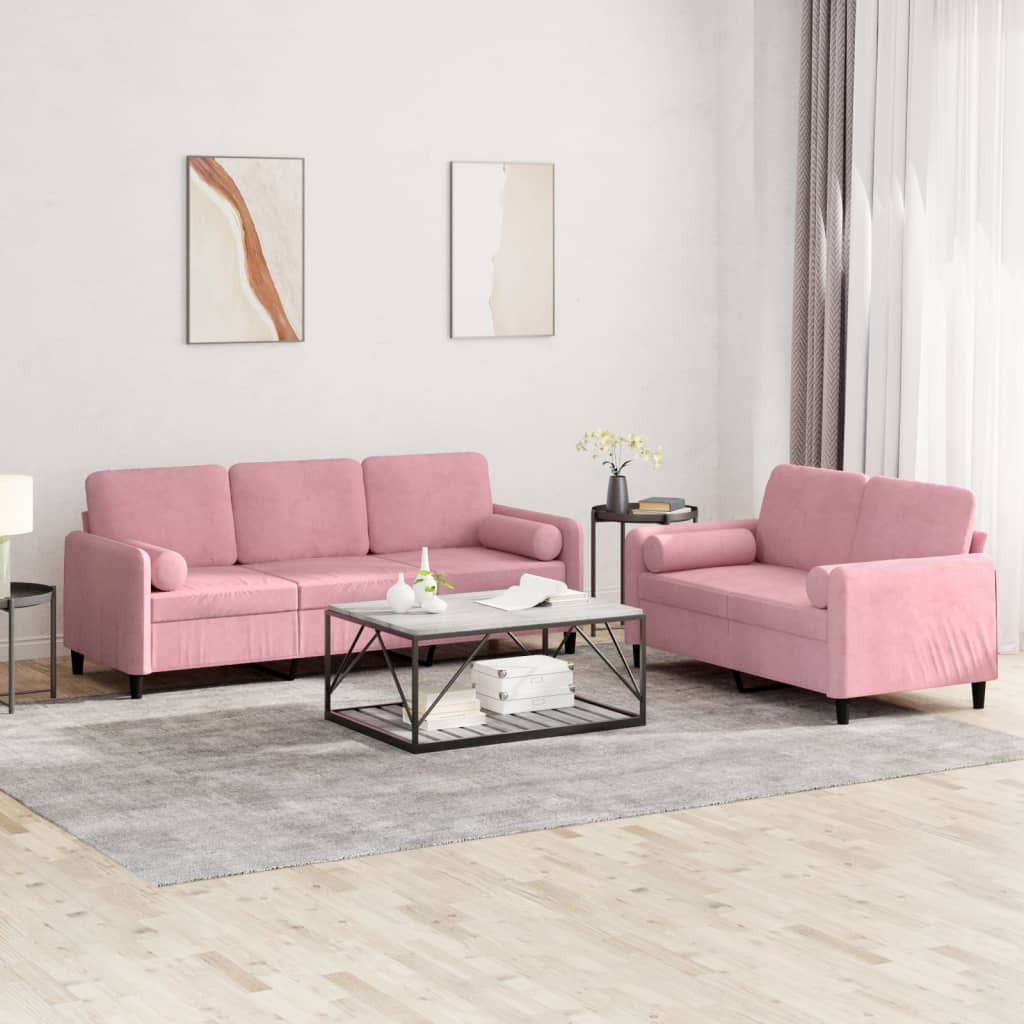 vidaXL 2-tlg. Sofagarnitur mit Kissen Rosa Samt