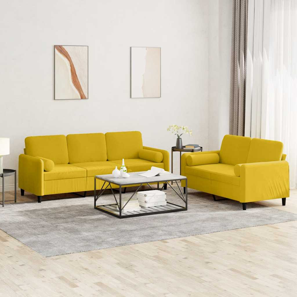 vidaXL 2-tlg. Sofagarnitur mit Kissen Gelb Samt