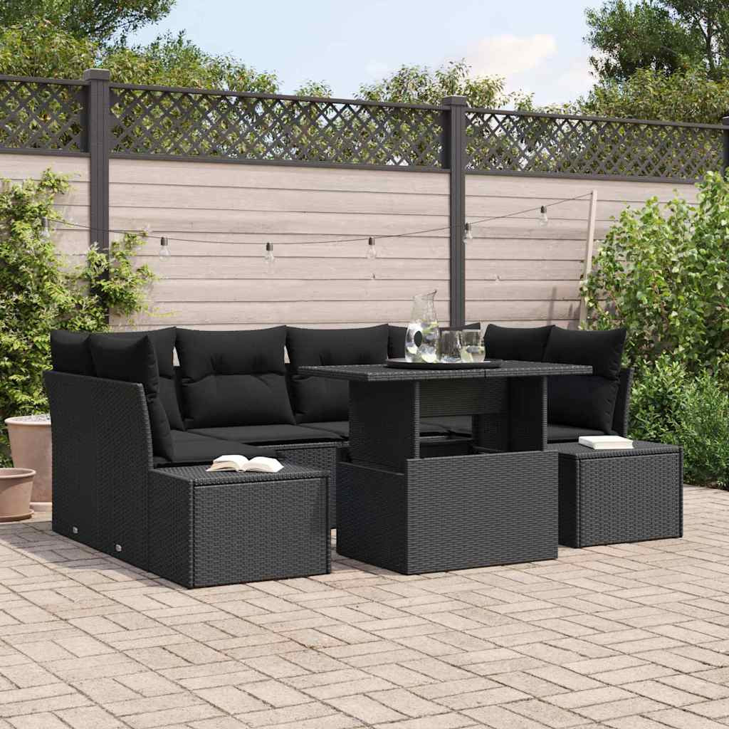vidaXL Garten-Sofa-Set mit Kissen 7 pcs Schwarz