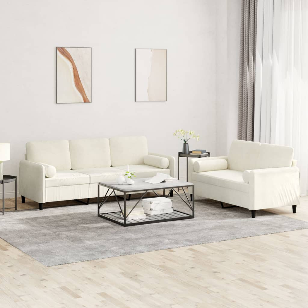 vidaXL 2-tlg. Sofagarnitur mit Kissen Creme Samt