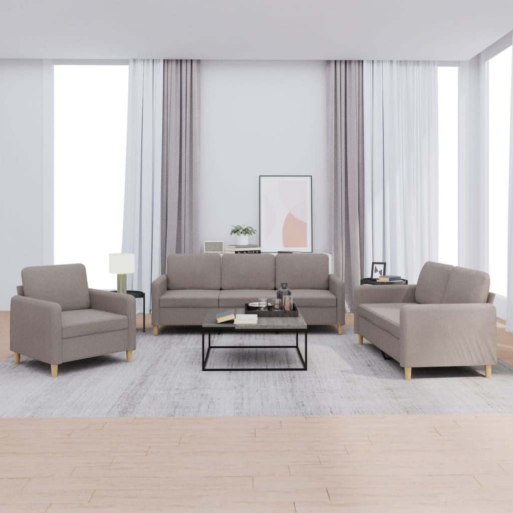 vidaXL 3-tlg. Sofagarnitur mit Kissen Taupe Stoff