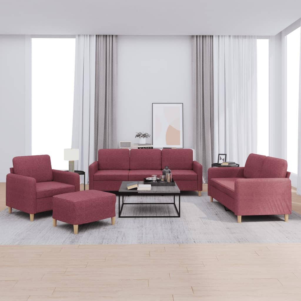 vidaXL 4-tlg. Sofagarnitur mit Kissen Weinrot Stoff