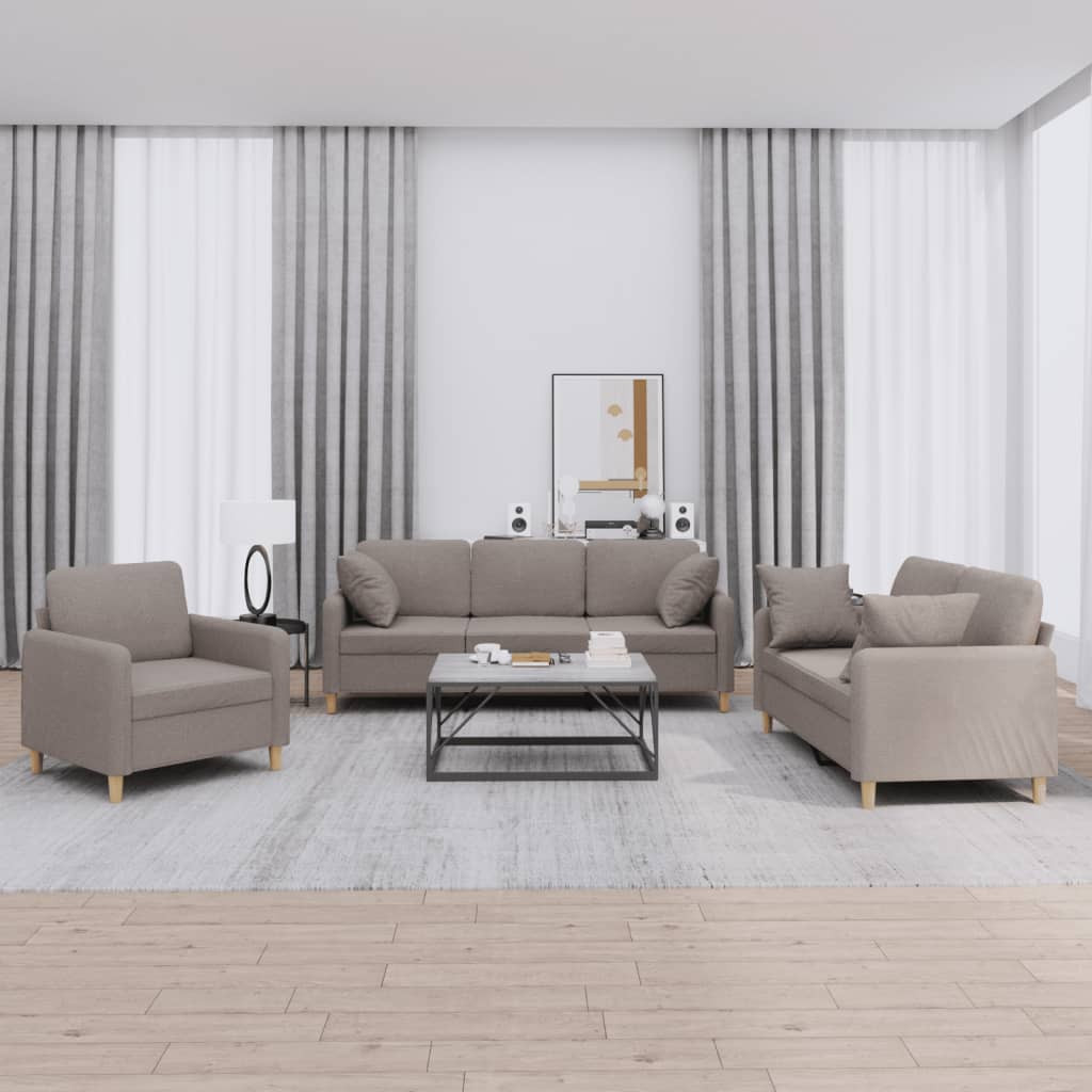 vidaXL 3-tlg. Sofagarnitur mit Kissen Taupe Stoff