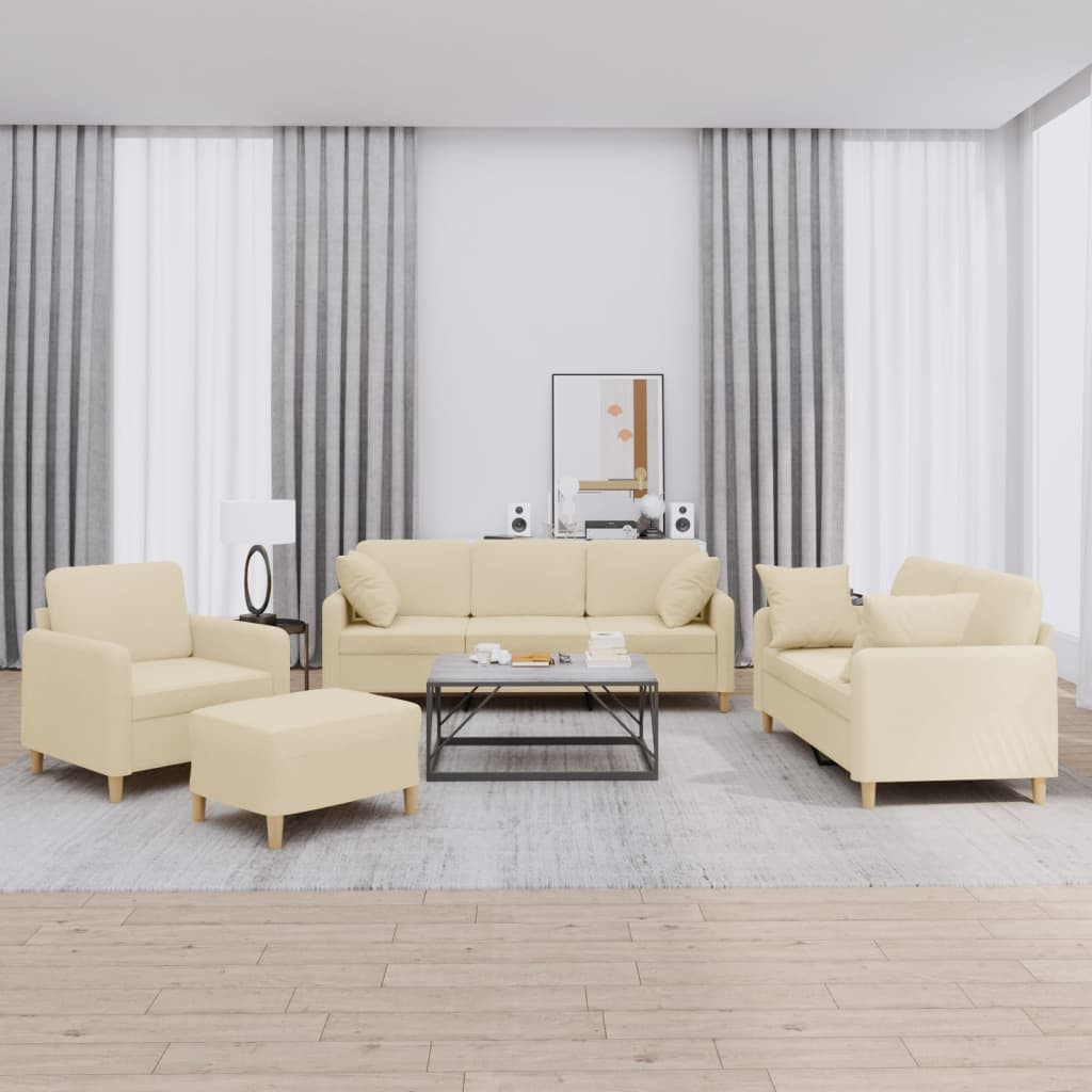 vidaXL 4-tlg. Sofagarnitur mit Kissen Creme Stoff