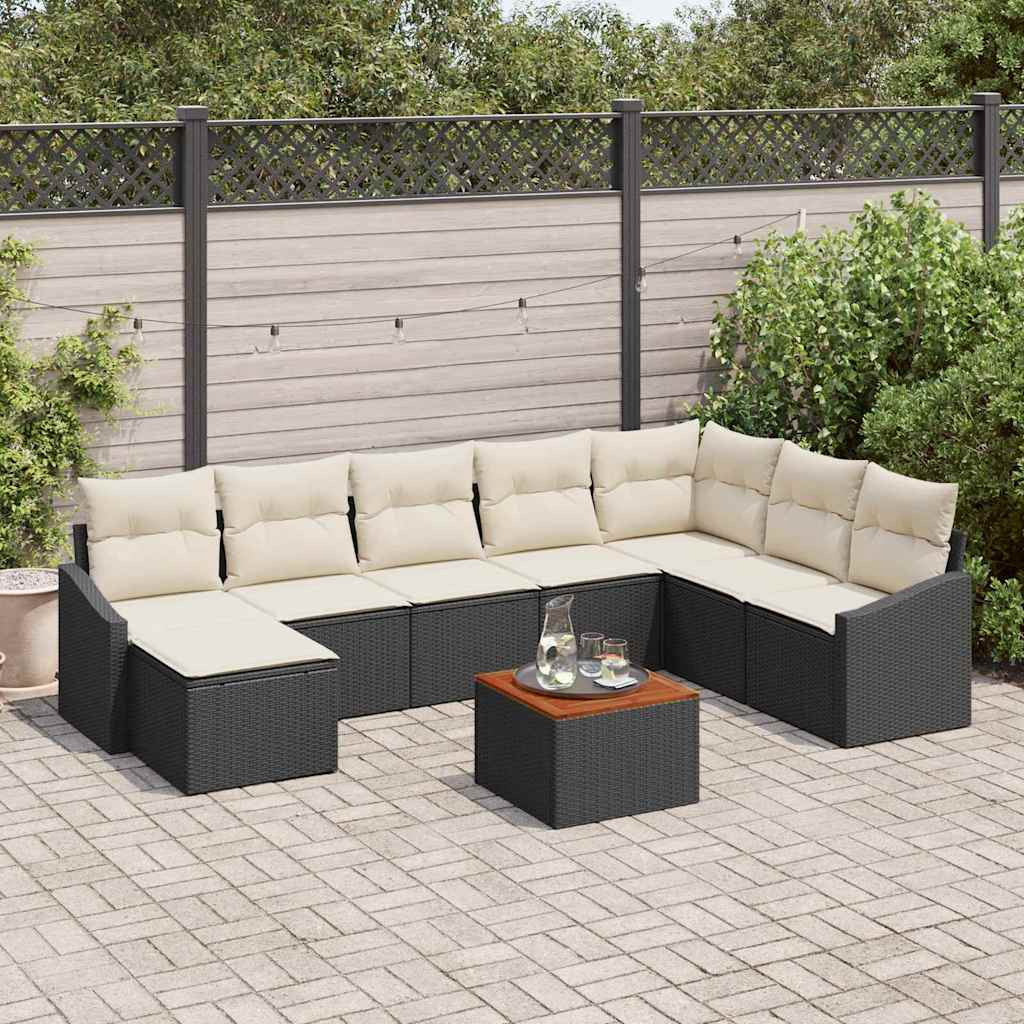 vidaXL Gartensofa-set mit Speicher 9 pcs Schwarz und Creme Poly-Rattan