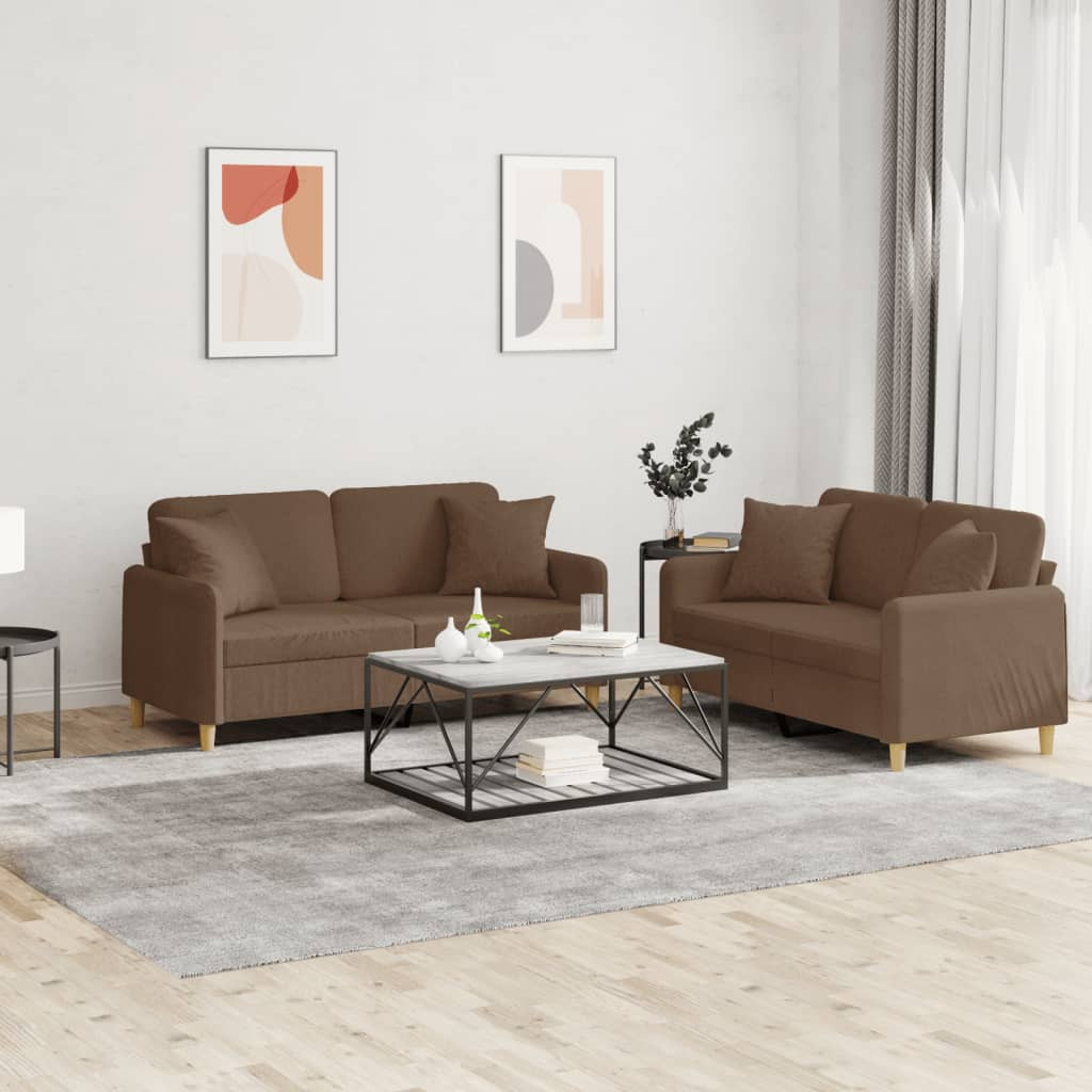vidaXL 2-tlg. Sofagarnitur mit Kissen Braun Stoff