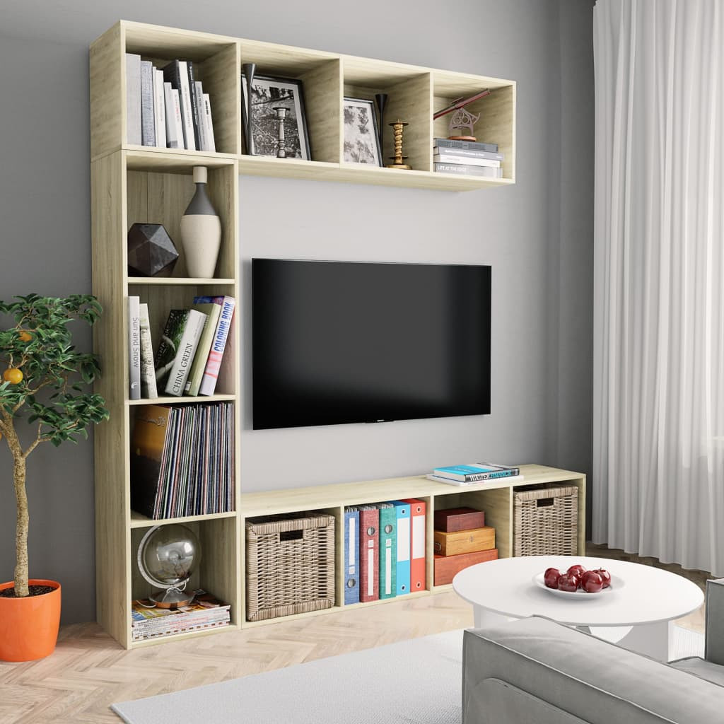 vidaXL 3-tlg. Bücher-/TV-Schrank Set Sonoma-Eiche 180x30x180 cm