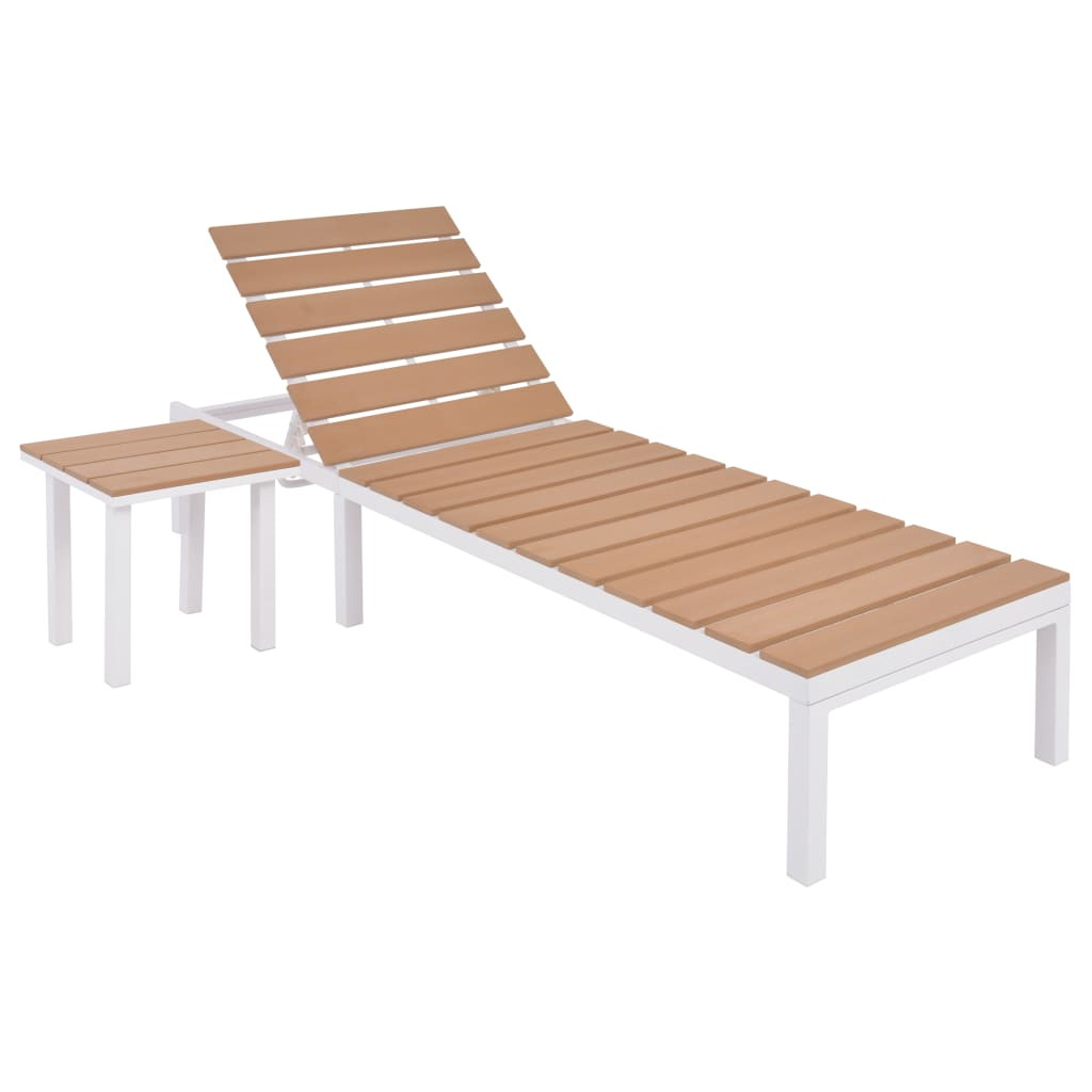 vidaXL Sonnenliege mit Tisch Aluminium WPC Weiß und Braun