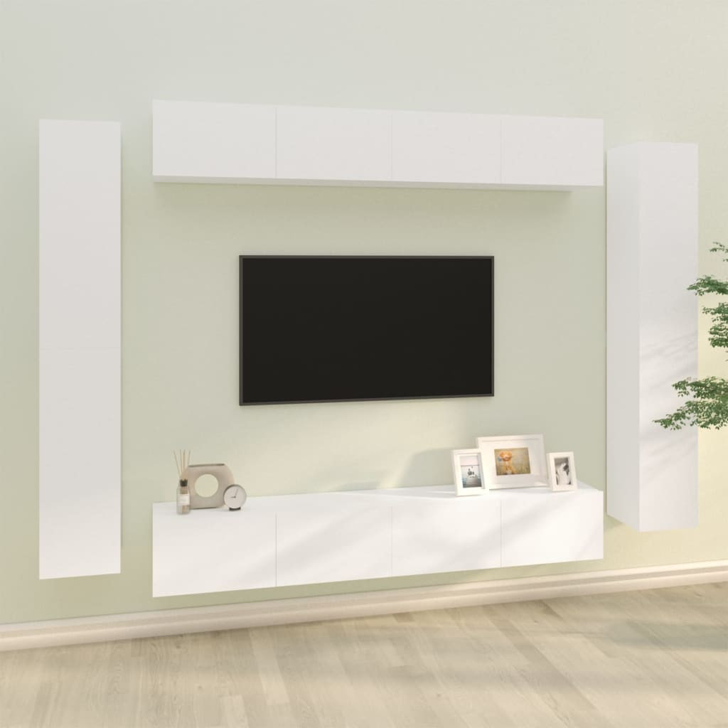 vidaXL 8-tlg. TV-Schrank-Set Weiß Holzwerkstoff