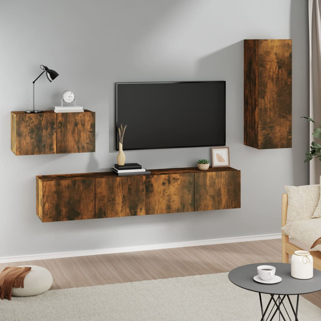 vidaXL 4-tlg. TV-Schrank-Set Räuchereiche Holzwerkstoff