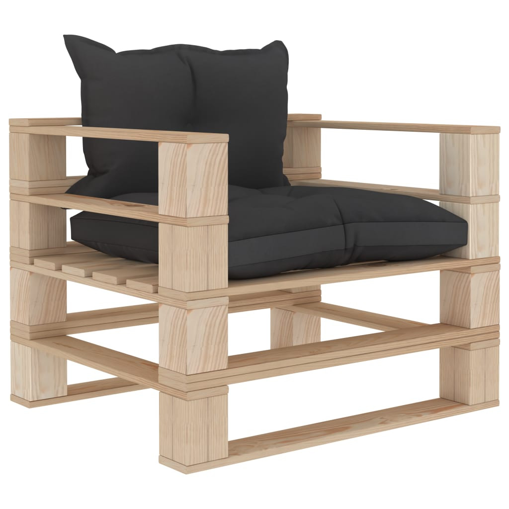 vidaXL Garten-Palettensofa mit Kissen in Schwarz Holz