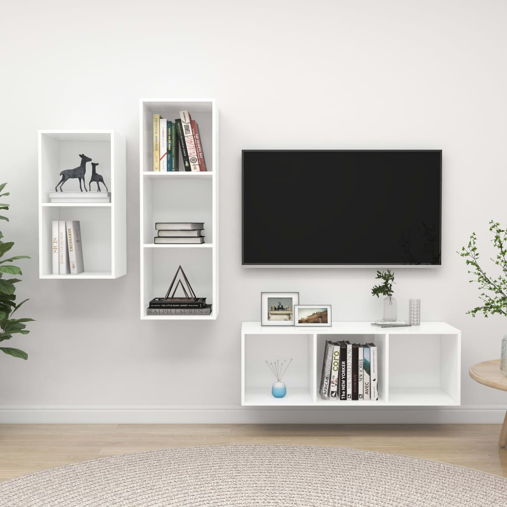 vidaXL 3-tlg. TV-Schrank-Set Weiß Holzwerkstoff