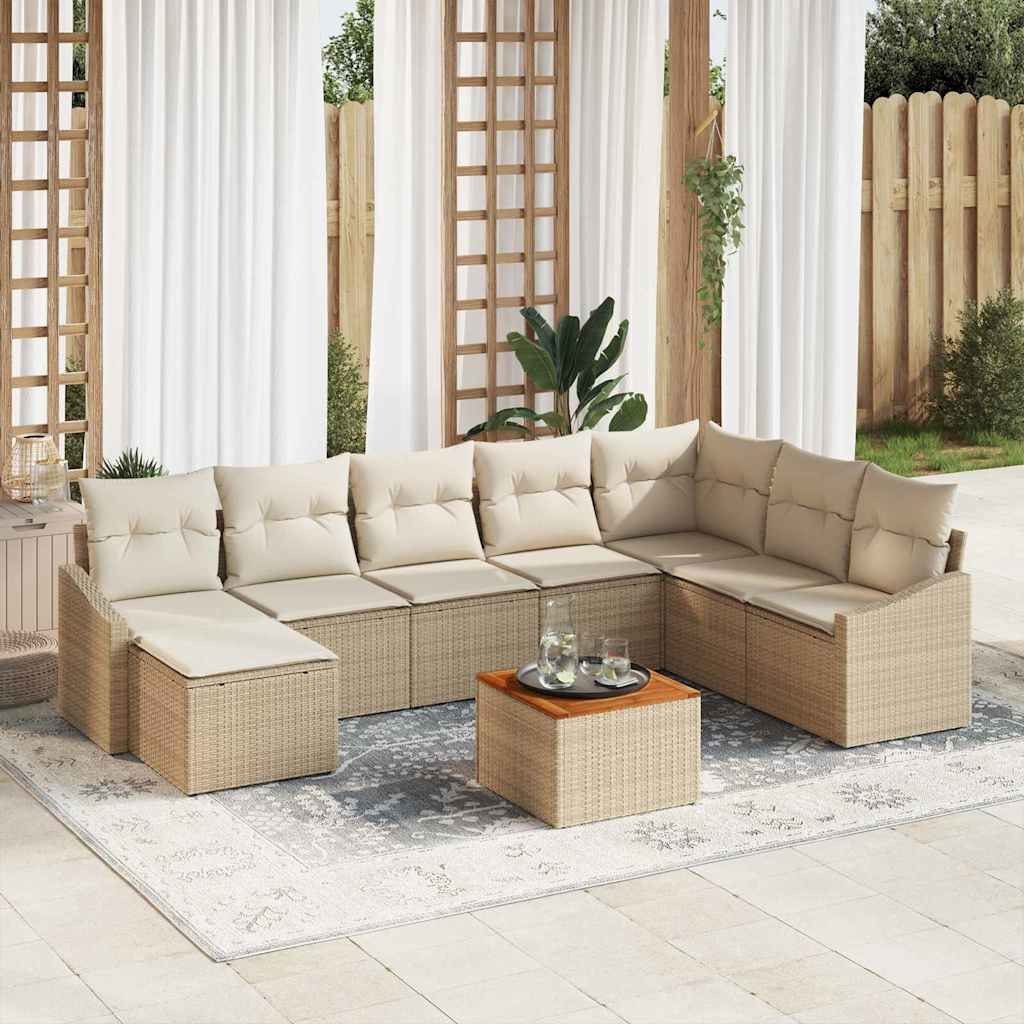 vidaXL Gartensofa-set mit Speicher 9 pcs Beige und Creme Poly-Rattan