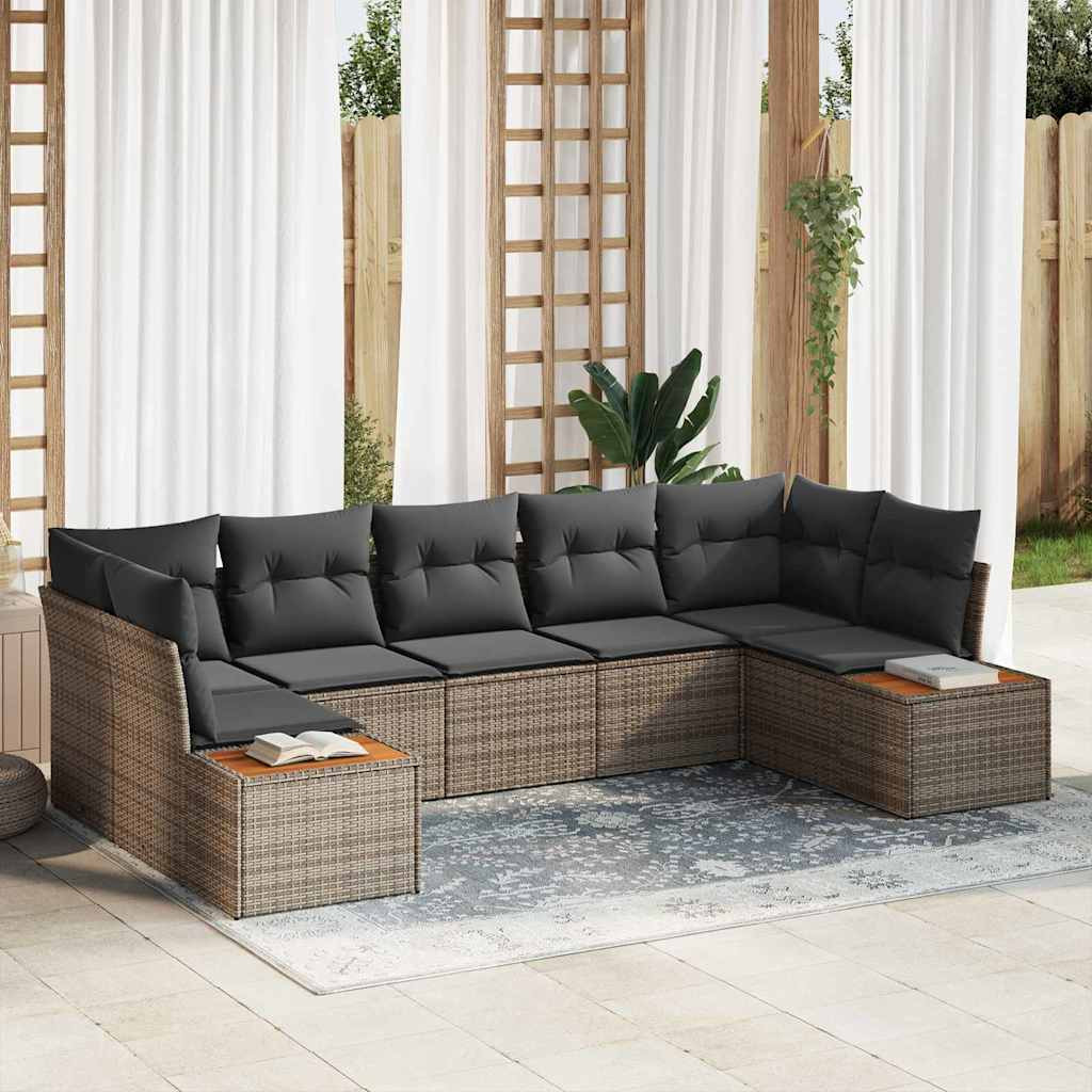 vidaXL Gartensofa-set mit Kissen mit Speicher 7 pcs Grau Polyrattan