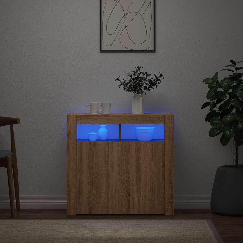 vidaXL Sideboard mit LED-Leuchten Sonoma-Eiche 80x35x75 cm
