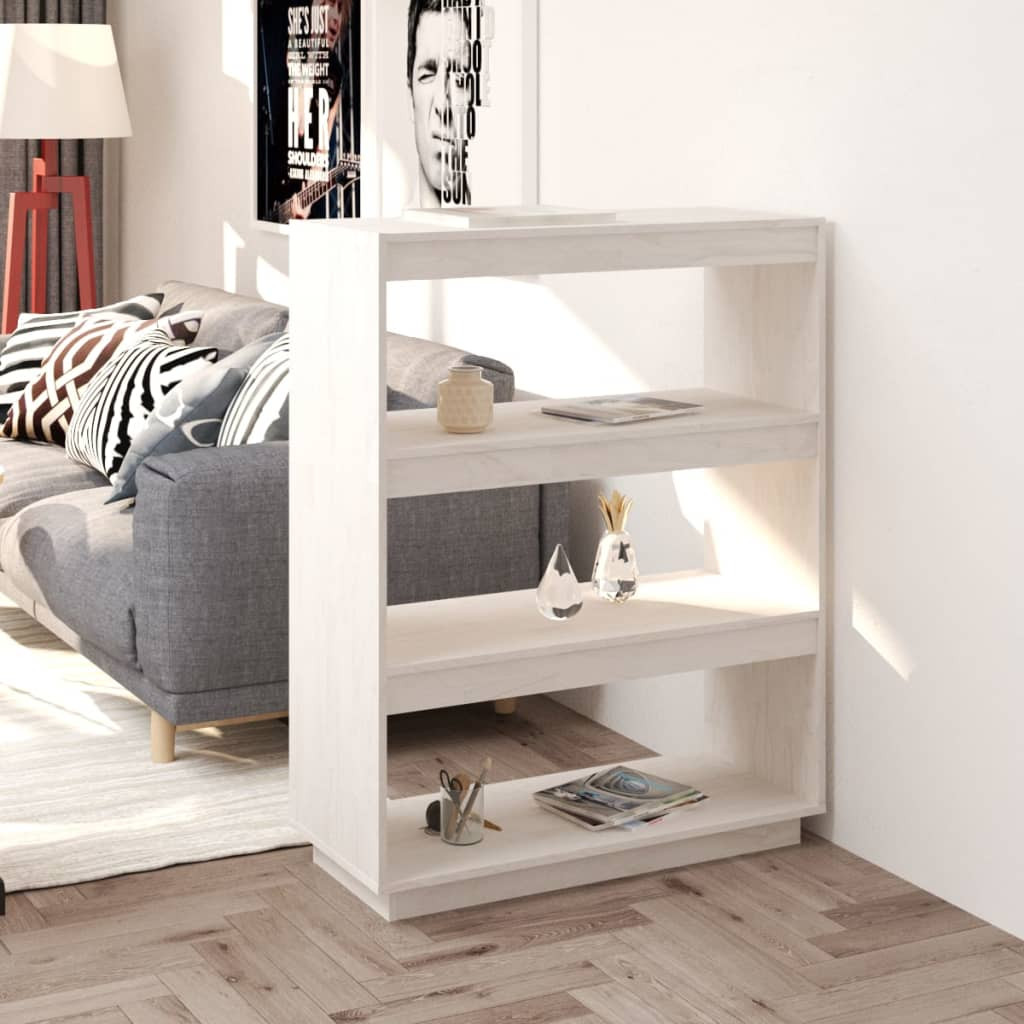 vidaXL Bücherregal/Raumteiler Weiß 80x35x103 cm Massivholz Kiefer
