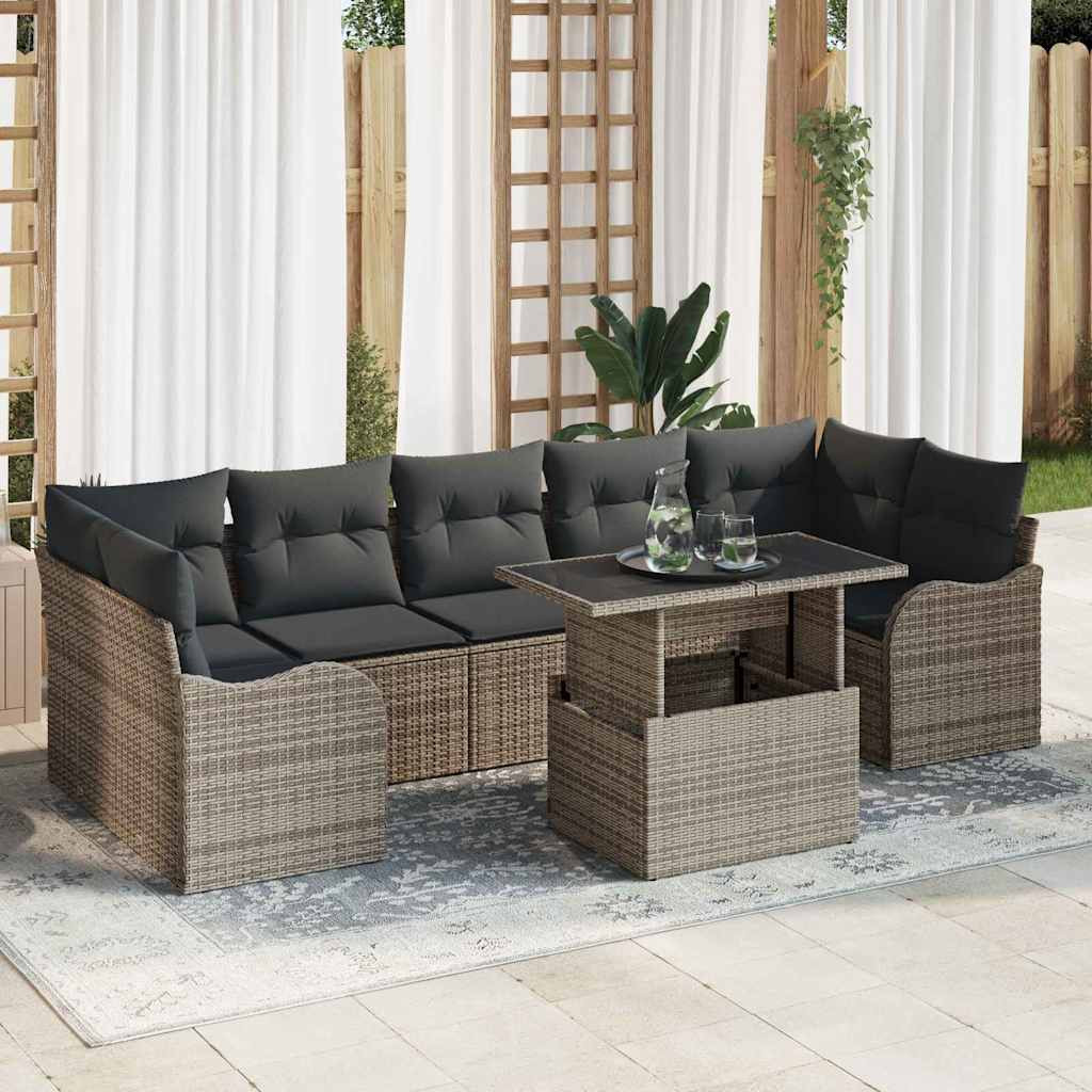 vidaXL Gartensofa-set mit Kissen mit Speicher 8 pcs Grau Poly Rattan
