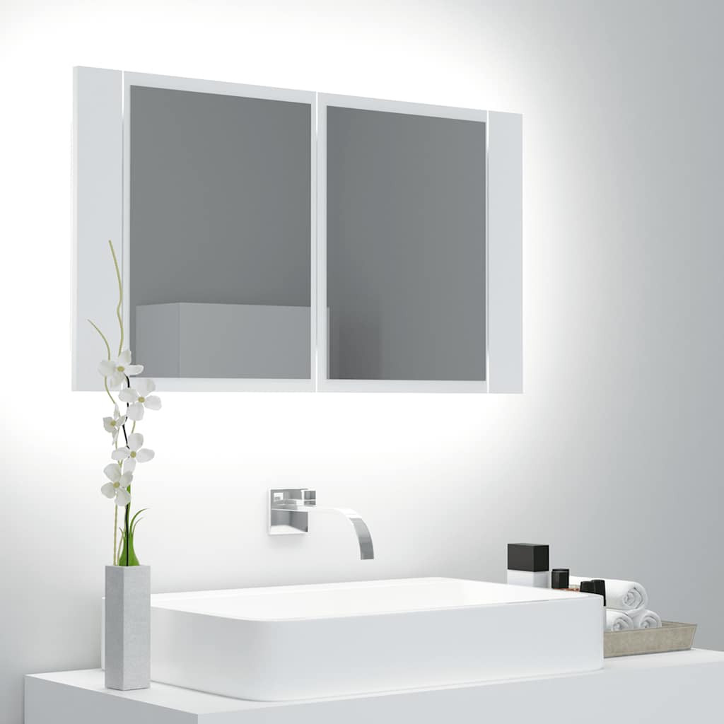 vidaXL LED-Bad-Spiegelschrank Weiß 80x12x45 cm Acryl