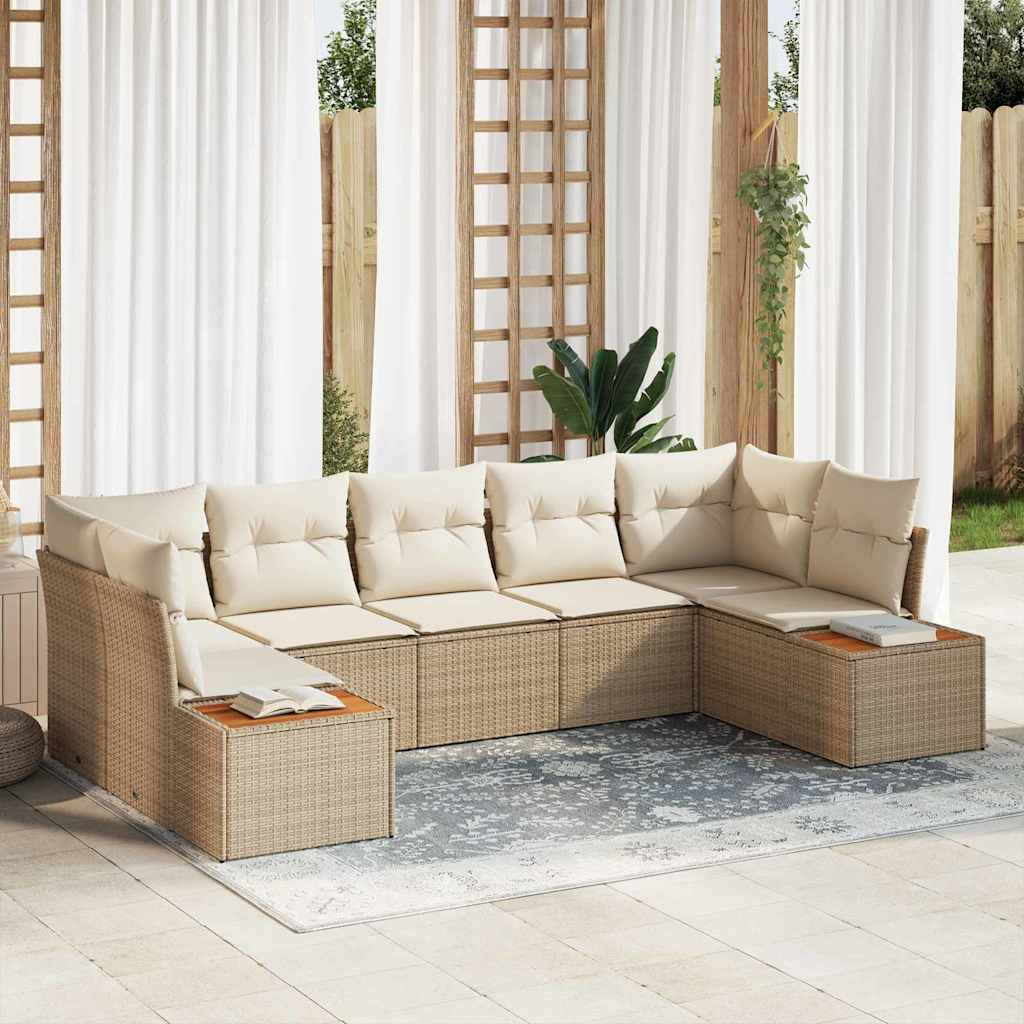 vidaXL Gartensofa-set mit Kissen 7 pcs Beige und Creme Polyrattan