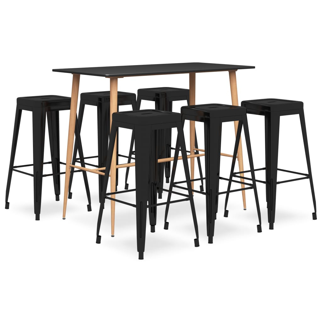vidaXL 7-tlg. Bar-Set Schwarz
