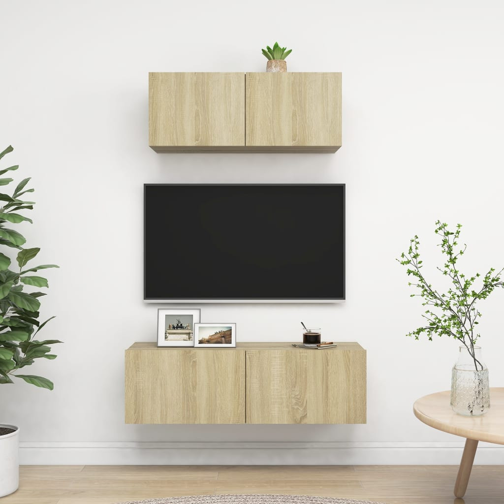 vidaXL 2-tlg. TV-Schrank-Set Sonoma-Eiche Holzwerkstoff