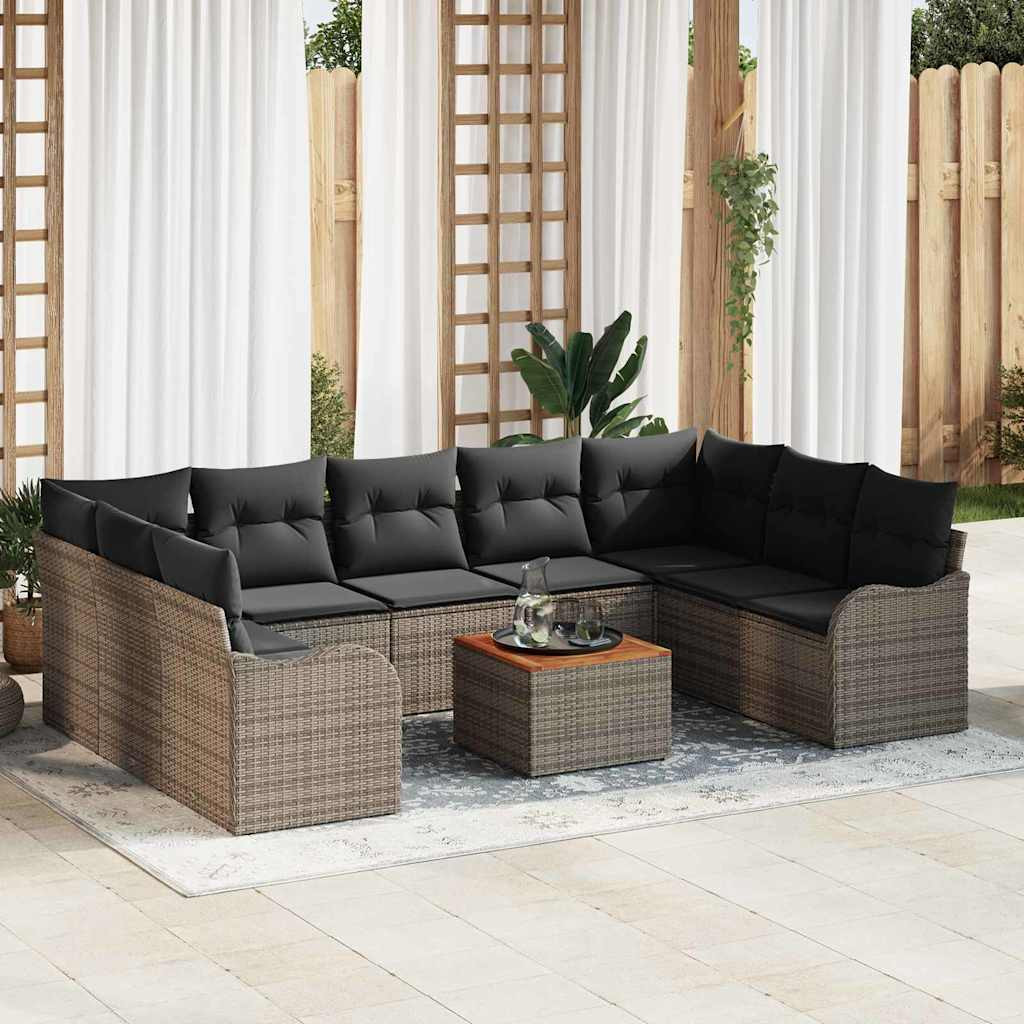 vidaXL Gartensofa-set mit Speicher 10 pcs Grau Poly-Rattan