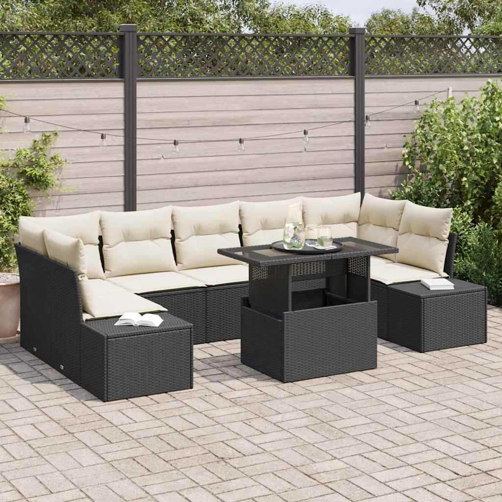 vidaXL Garten-Sofa-Set mit Kissen 8 pcs Schwarz und Creme