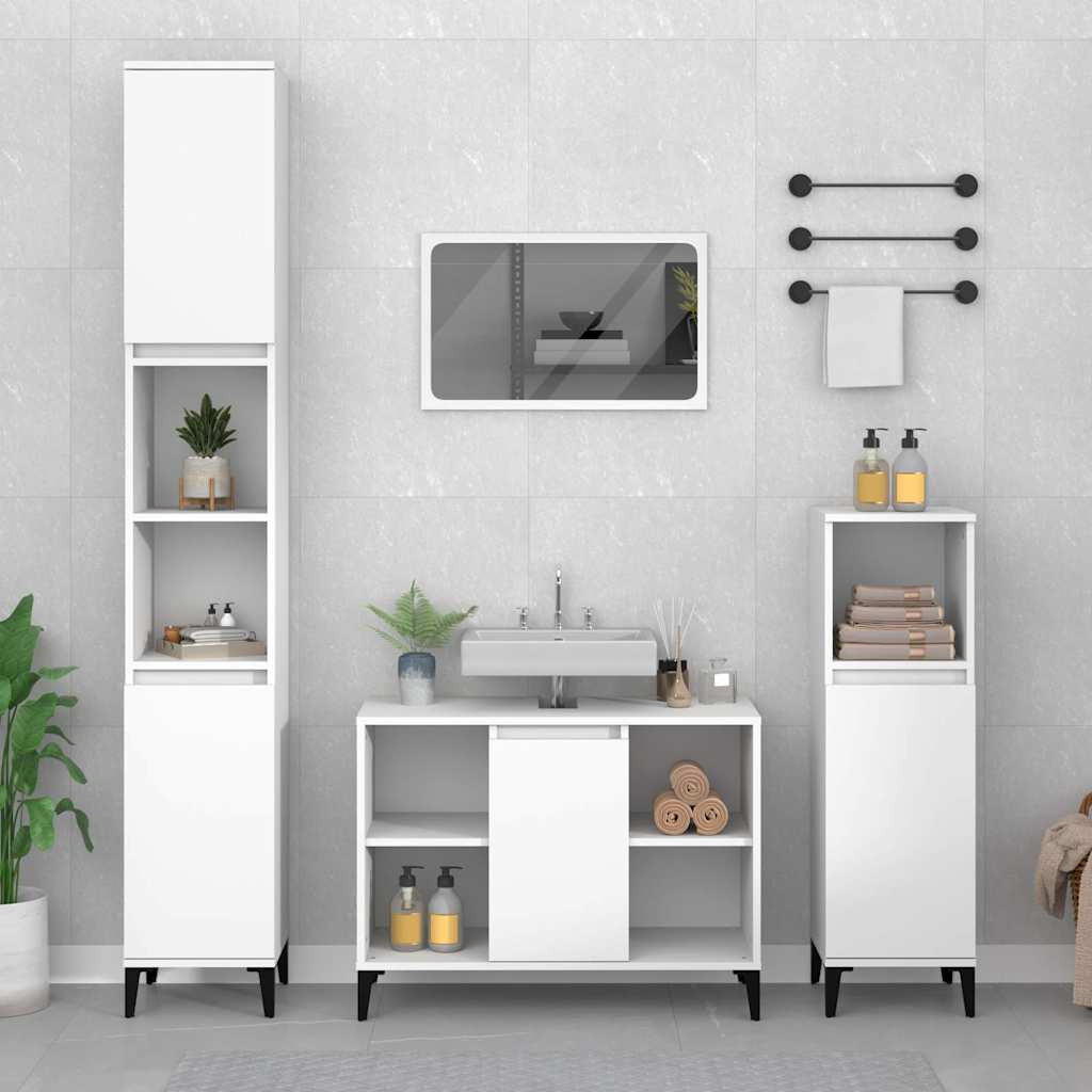 vidaXL 3-tlg. Badmöbel-Set Weiß Holzwerkstoff