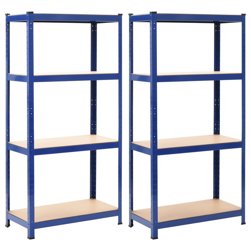 vidaXL Lagerregale mit 4 Böden 2 Stk. Blau Stahl & Holzwerkstoff