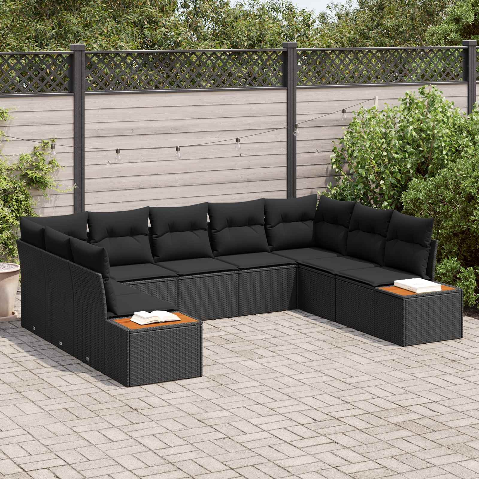 vidaXL Gartensofa-set mit Kissen mit Speicher 5 pcs Schwarz Polyrattan