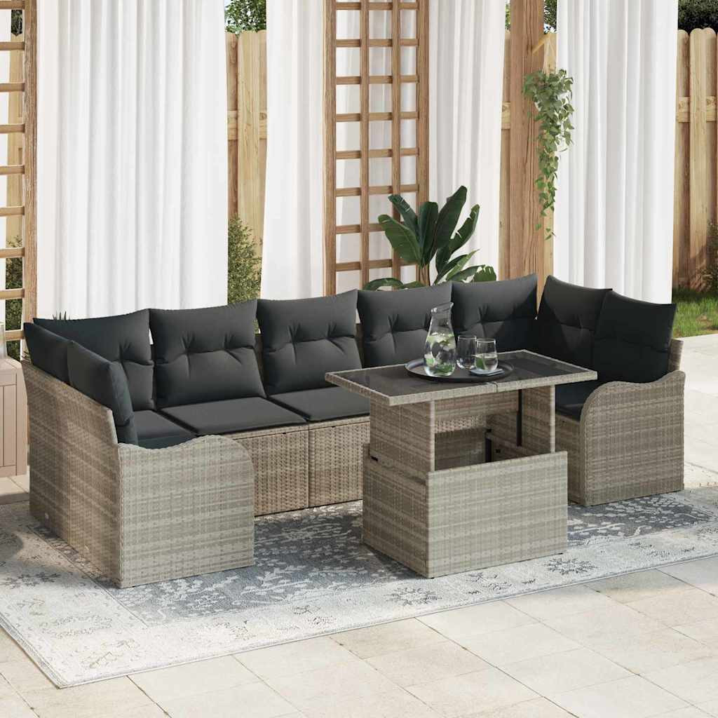 vidaXL Gartensofa-set mit Kissen mit Kissen 8 pcs Hellgrau Poly Rattan
