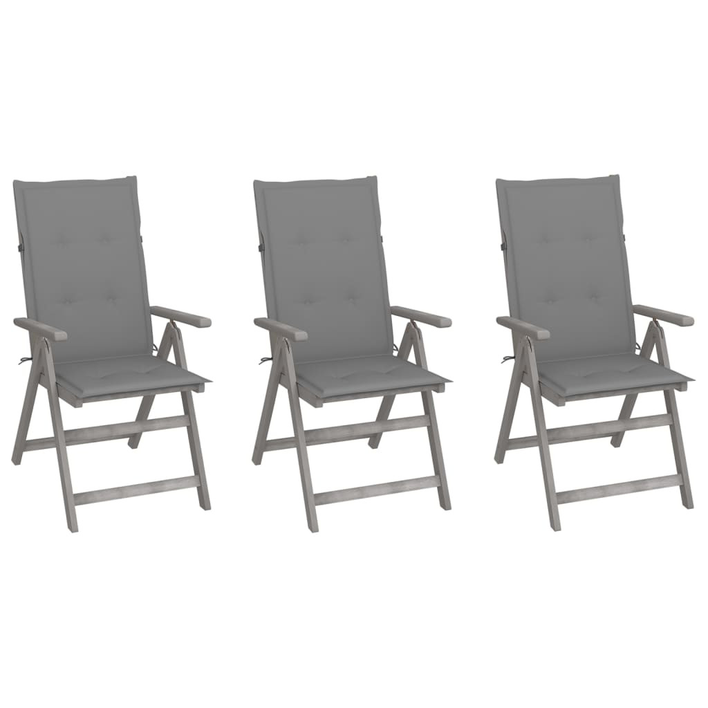 vidaXL Verstellbare Gartenstühle 3 Stk. mit Auflagen Massivholz Akazie