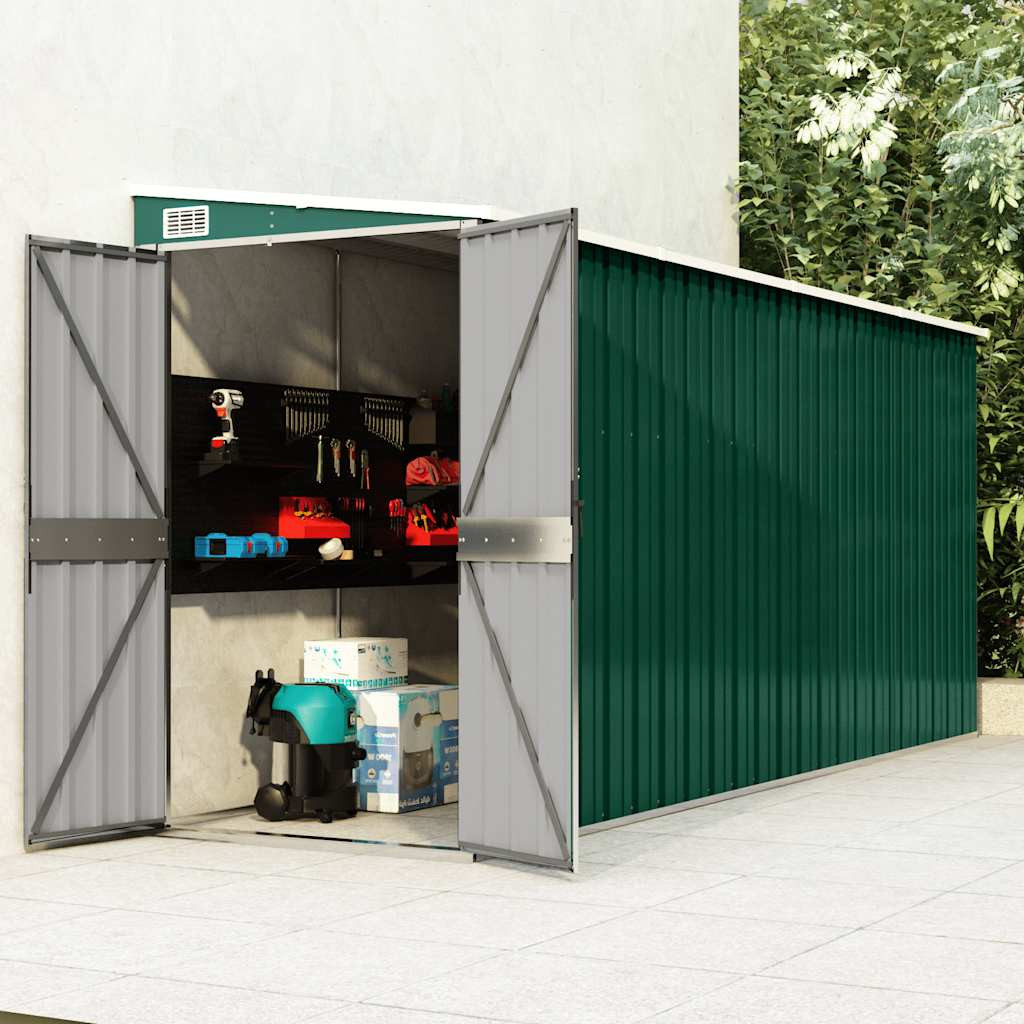 vidaXL Anbauschuppen Grün 118x382x178 cm Verzinkter Stahl