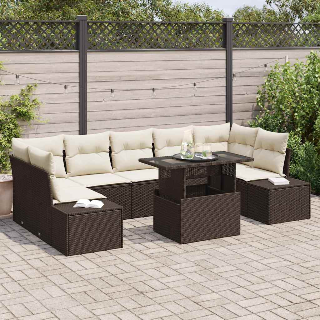 vidaXL Garten-Sofa-Set mit Kissen 8 pcs Braun und Creme