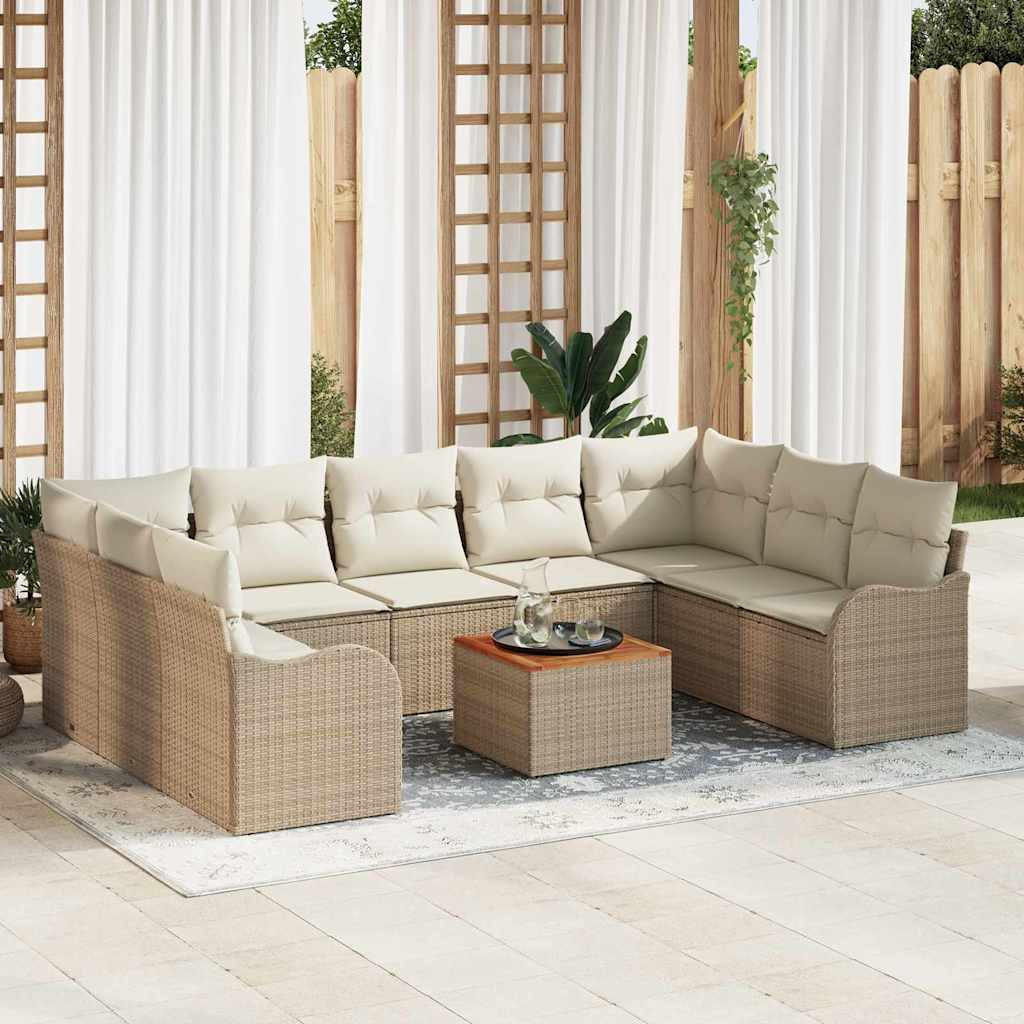 vidaXL Gartensofa-set mit Speicher 10 pcs Beige und Creme Poly-Rattan